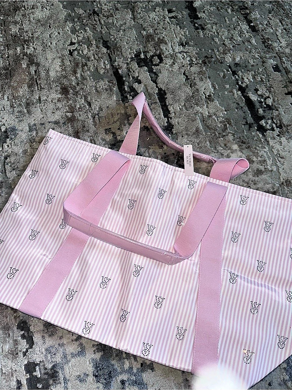 Victoria's Secret VS Heritage Stripe Tote Bag Pink & White